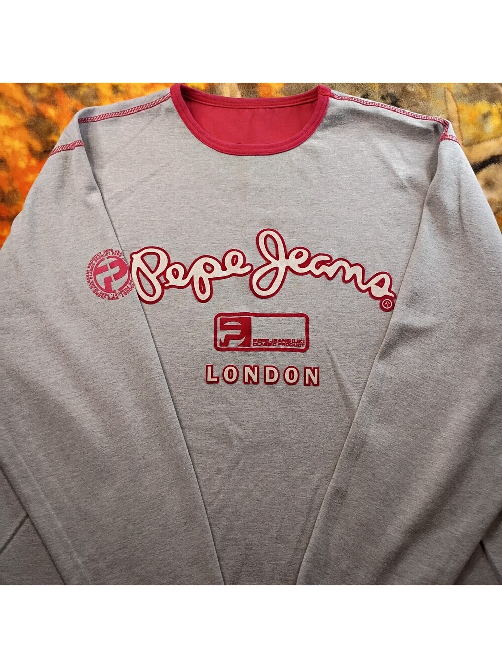 Pepe Jeans London Grey and Red Reversible Crew Neck Sweatshirt Size 2XL